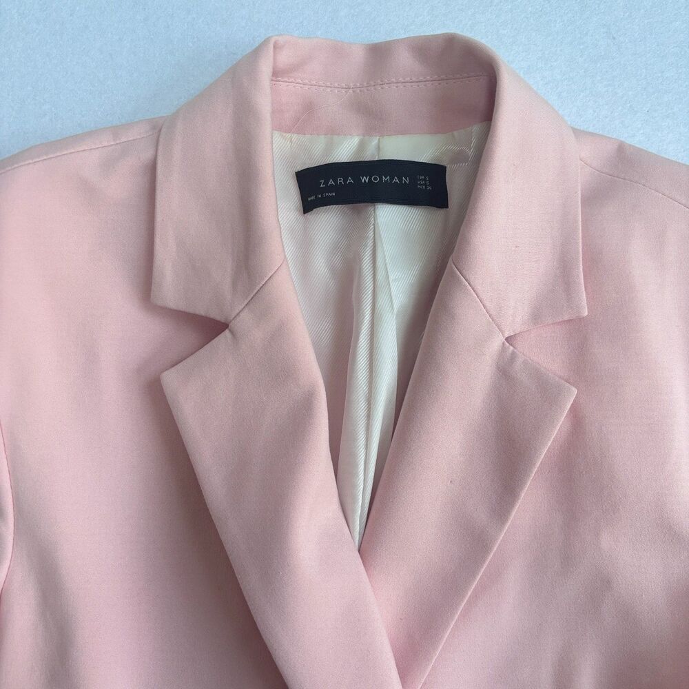 Zara Blazer Jacket Womens S Light Pink Pastel Office Easter Preppy Career Spring - Picture 3 of 9